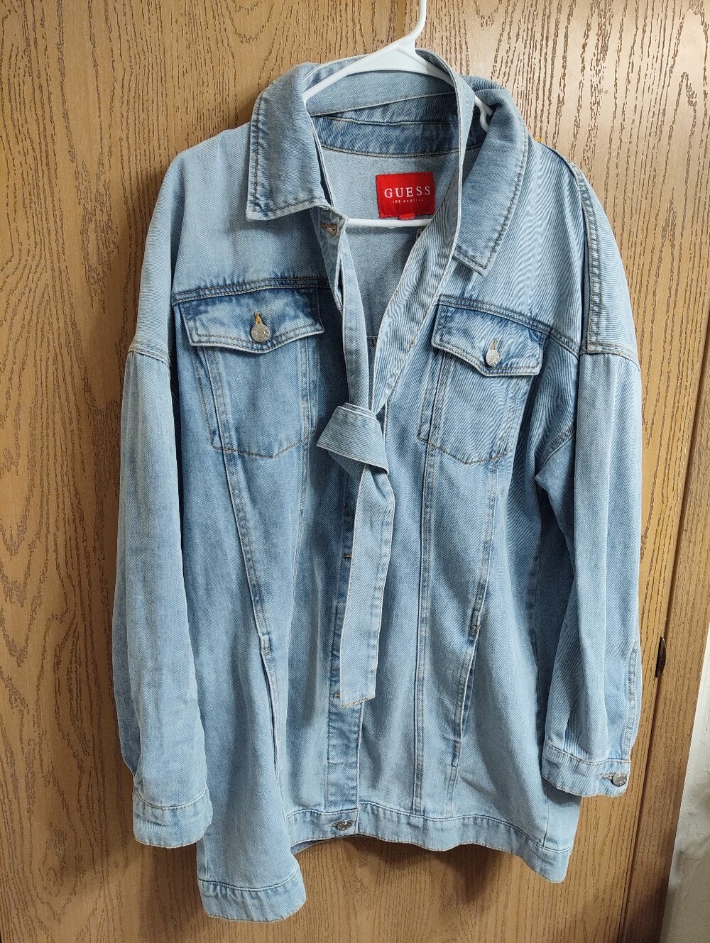 GUESS Light Wash Blue Denim Jacket with Tie Front